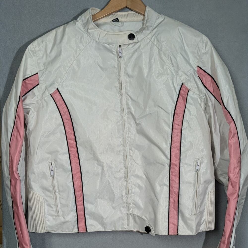 NexGen Motorcycle Jacket Women's XL White Pink Waterproof Nylon Zip Out Liner
